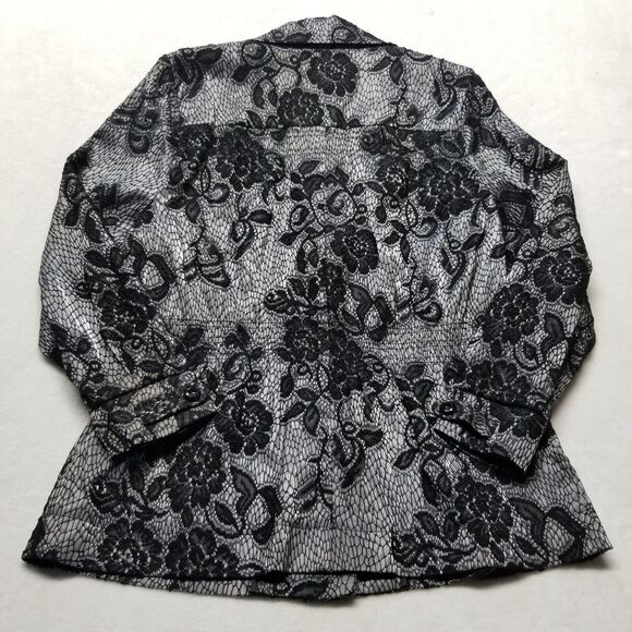 Laura Ashley L Blazer Silver With Black Lace Overlay Jacket Whimsigoth Career - Picture 9 of 10